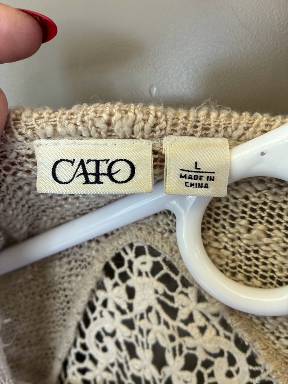 Cato Beige Crochet-Back Fringe Kimono Cardigan - Picture 3 of 3